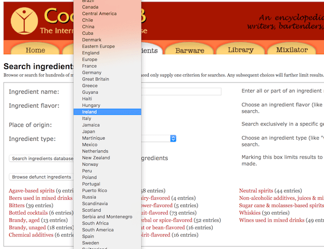 Cocktaildb search by place of origin